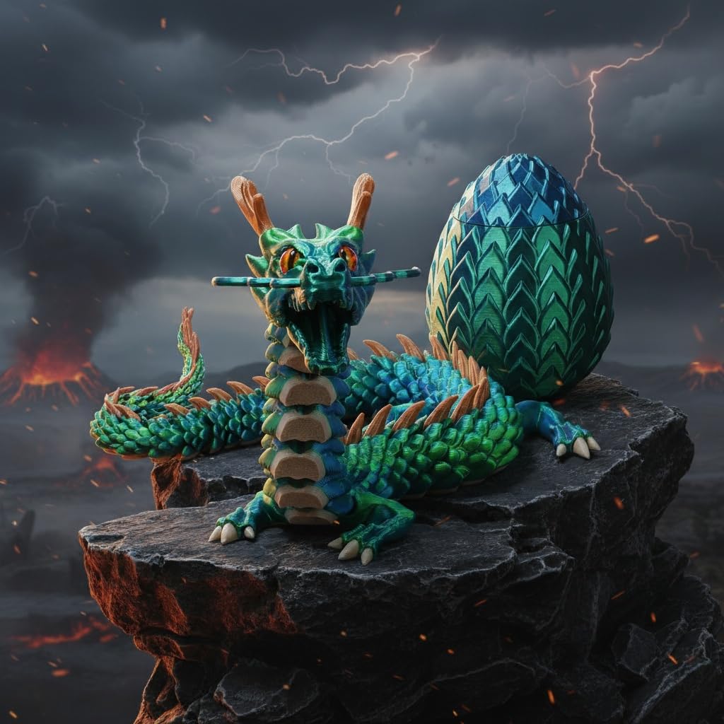 OKYUK 17.8-Inch 3D Printed Dragon Eggs | Glow-in-the-Dark Fidget Toy & Desk Decor
