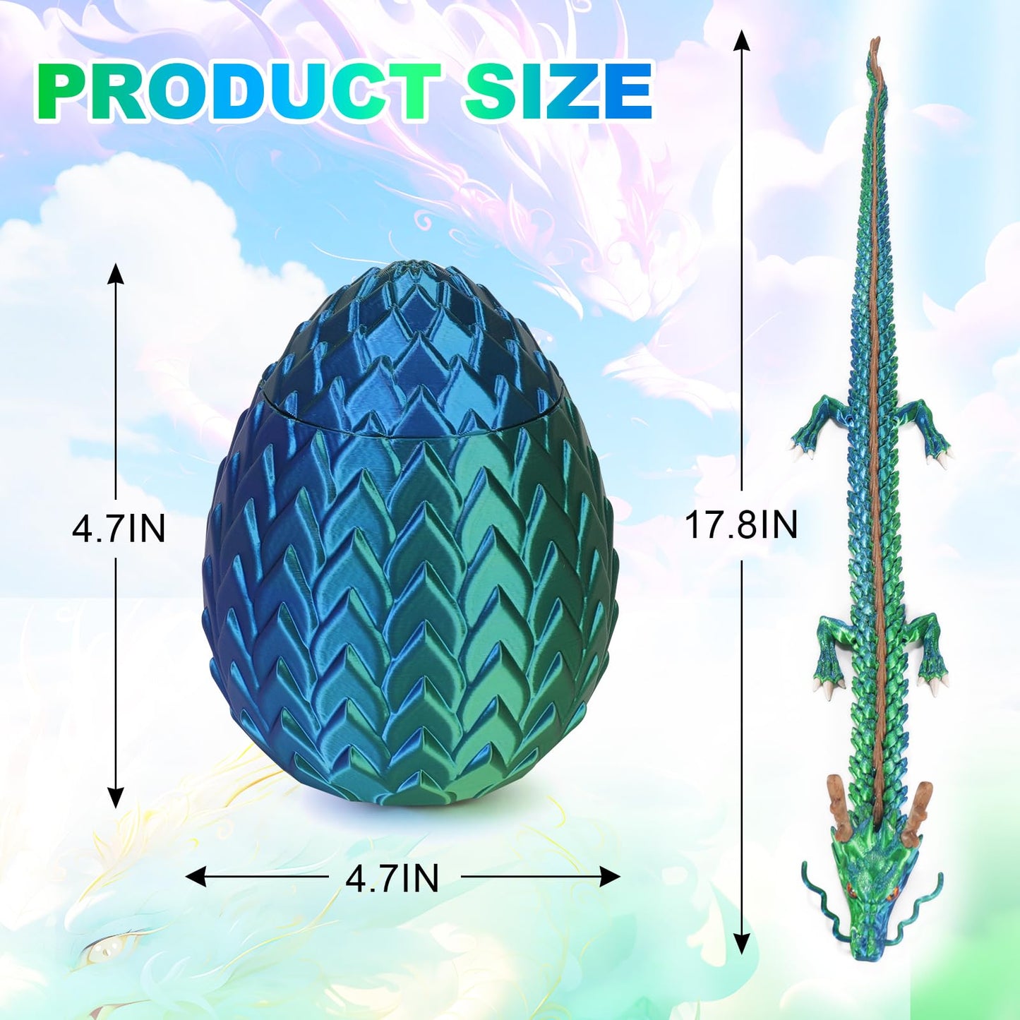 OKYUK 17.8-Inch 3D Printed Dragon Eggs | Glow-in-the-Dark Fidget Toy & Desk Decor