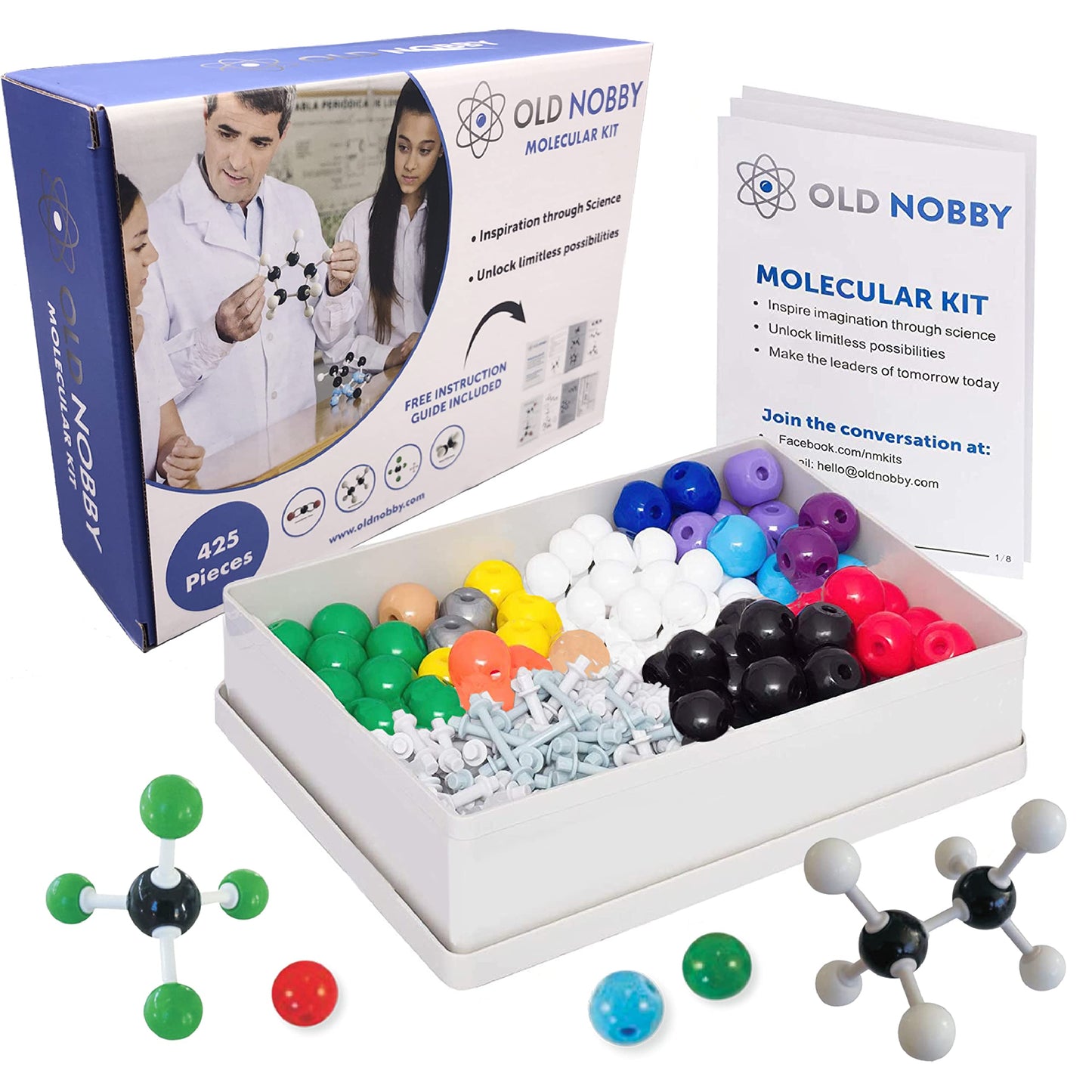 Old Nobby Organic Chemistry Set (425 pc) – Molecular Model Kit with Atoms, Bonds, Guide & Bond Removal Tool