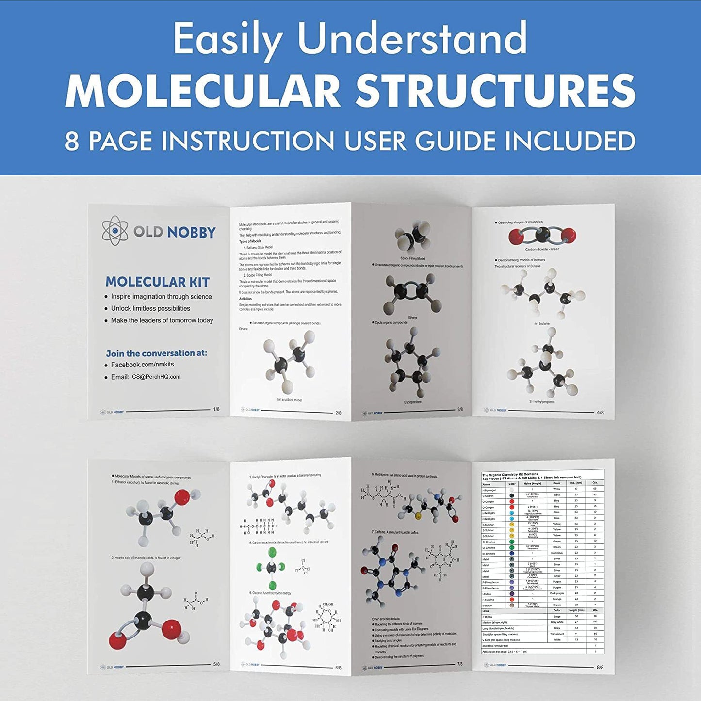 Old Nobby Organic Chemistry Set (425 pc) – Molecular Model Kit with Atoms, Bonds, Guide & Bond Removal Tool