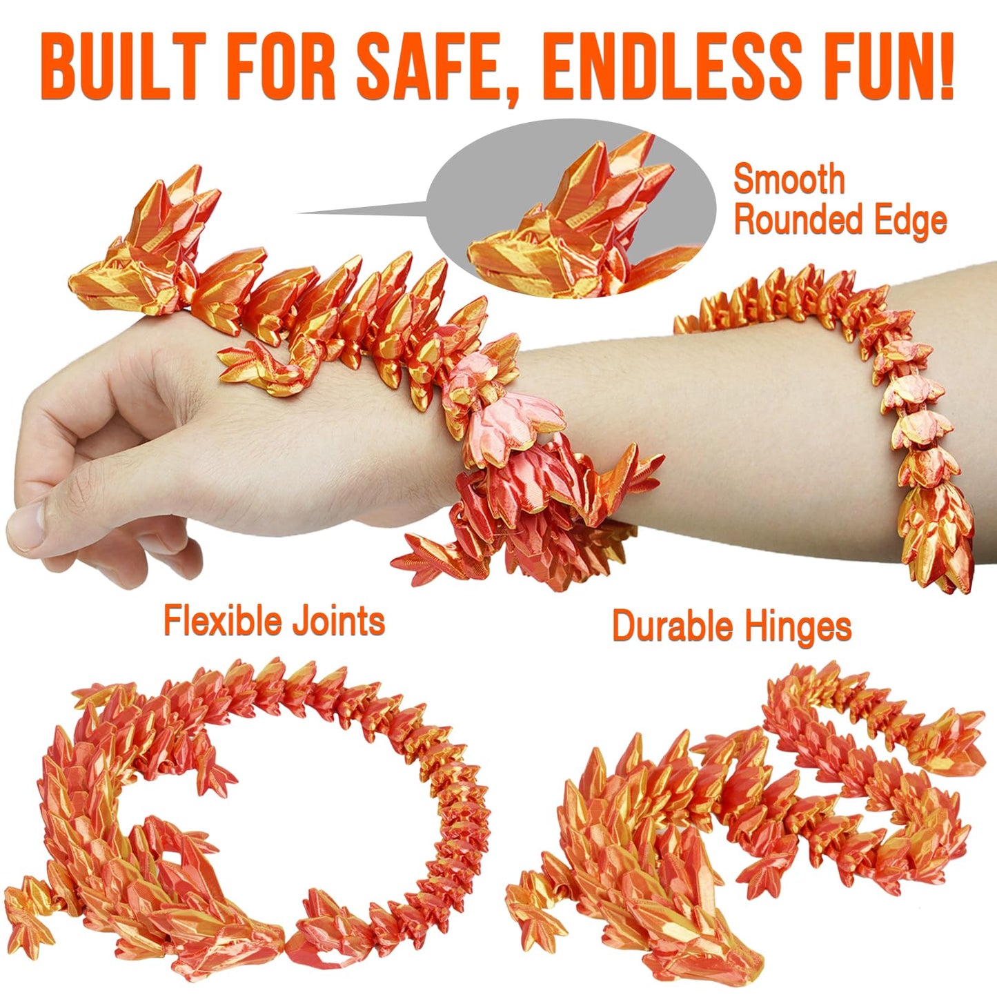 Olee Odee Small Dragon Eggs – 3D Printed Articulated Dragon Fidget Toys (Orange Red)