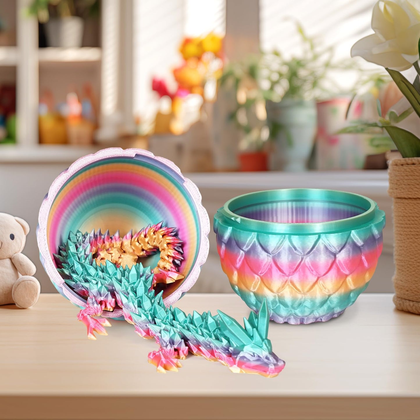 Olee Odee Small Dragon Eggs with Dragon Inside — 3D Printed Articulated Dragon Toys (Pastel Rainbow)