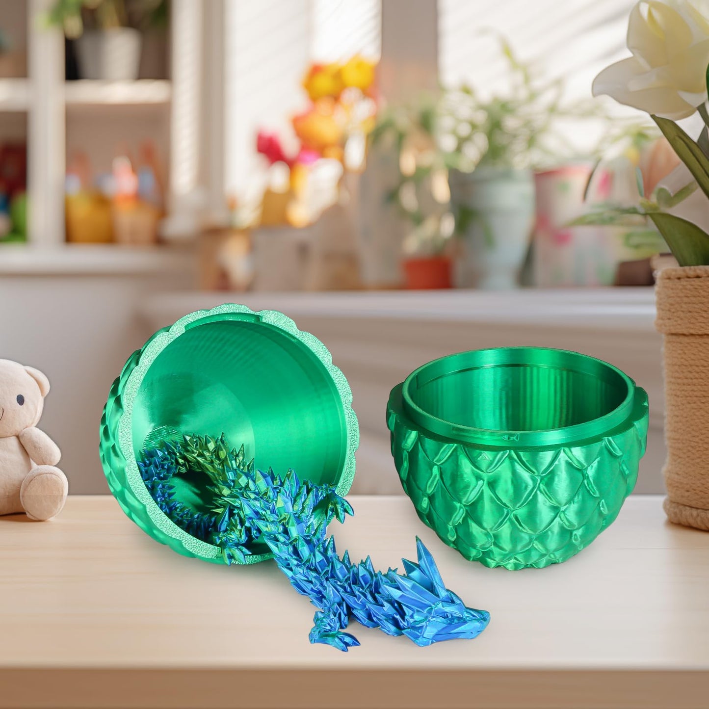 Olee Odee Small Dragon Eggs with Dragon Inside | 3D Printed Articulated Dragon Fidget Toys for Desk & Office (Christmas Green)