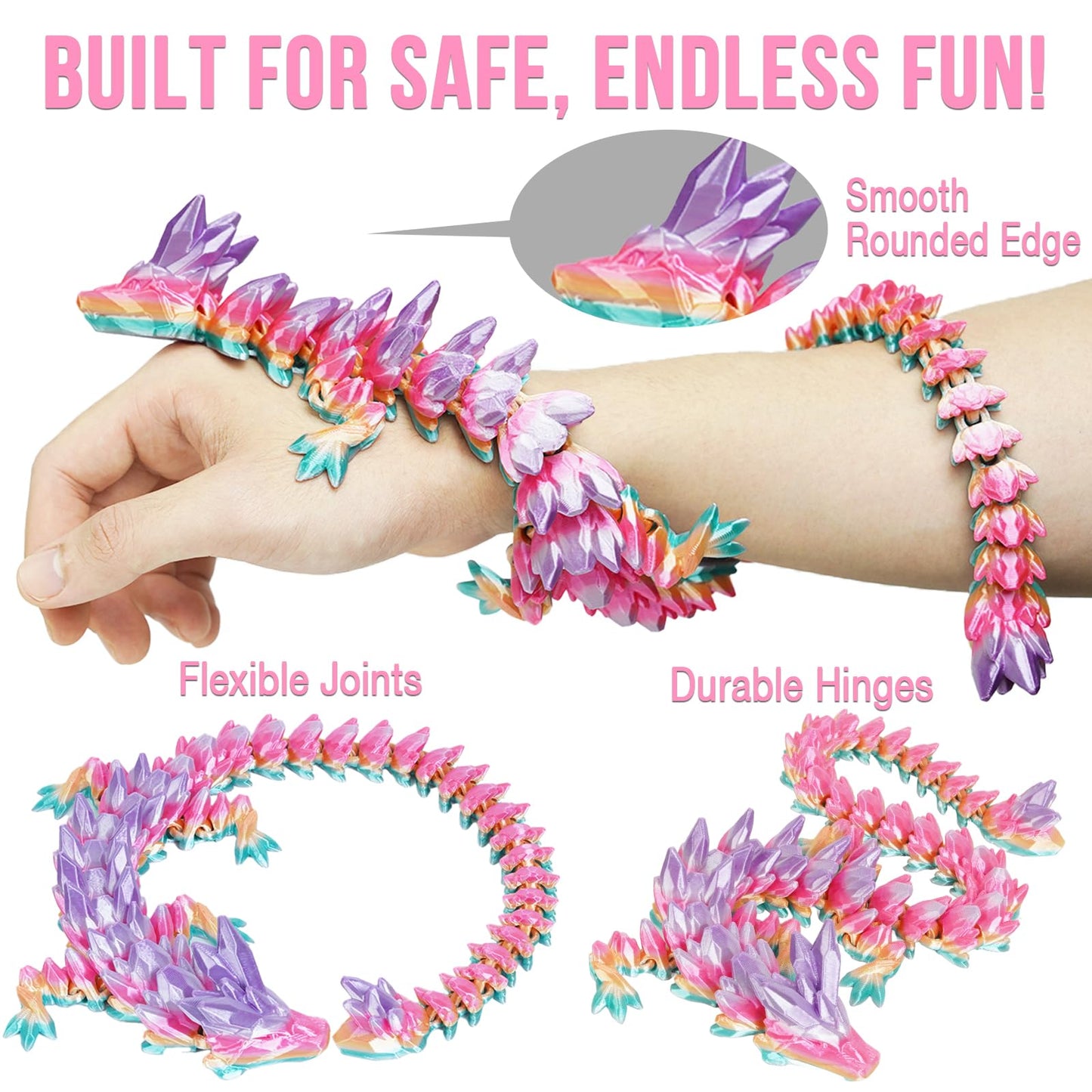 Olee Odee Small Dragon Eggs with Dragon Inside — 3D Printed Articulated Dragon Toys (Pastel Rainbow)