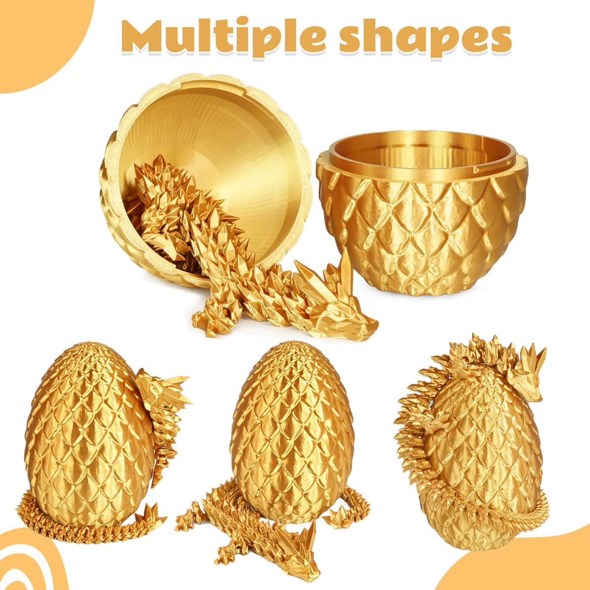 Olee Odee Dragon Eggs with Dragon Inside – 3D Printed Articulated Dragon Fidget Toy (Gold, M-Size)