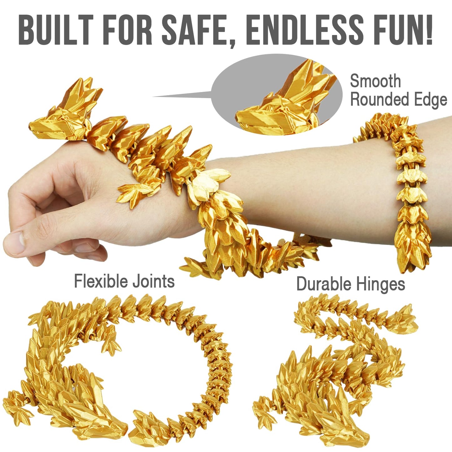 Olee Odee Small Dragon Eggs with Dragon Inside – 3D Printed Articulated Dragon Fidget Toy, Gold