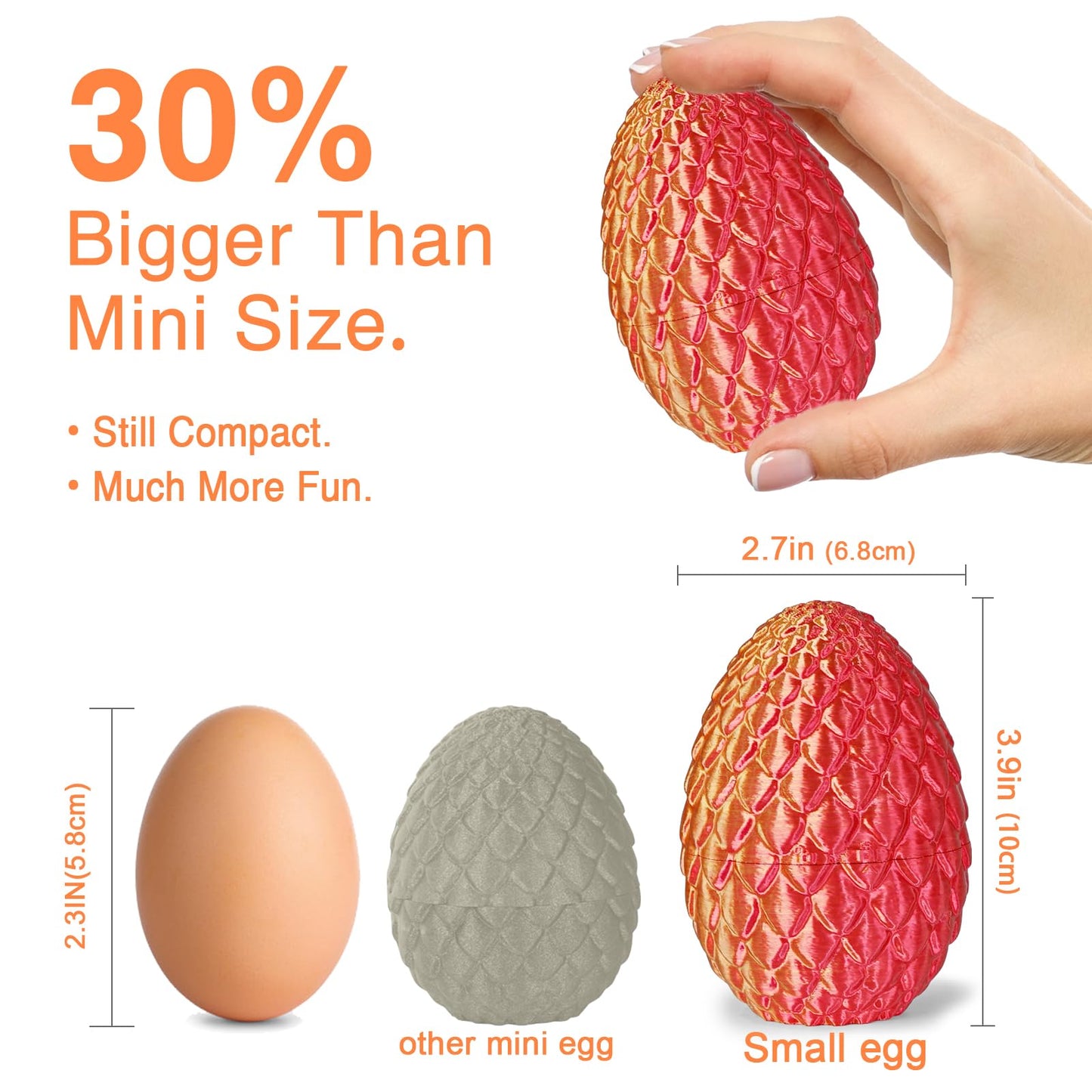 Olee Odee Small Dragon Eggs – 3D Printed Articulated Dragon Fidget Toys (Orange Red)
