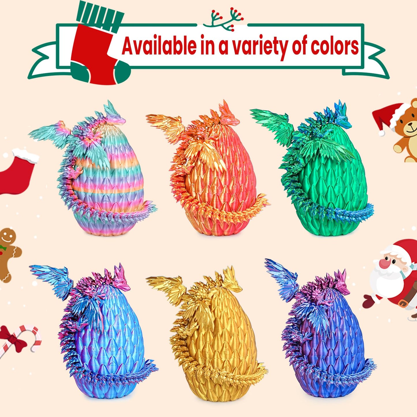 Olee Odee 3D Printed Dragon Eggs with Articulated Fly Dragon – Gold, M Size | Collectible Figurines & Fidget Toys