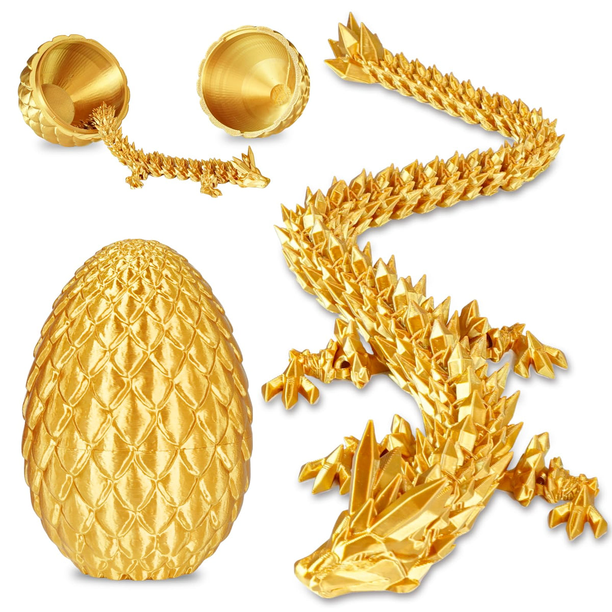 Olee Odee Dragon Eggs with Dragon Inside – 3D Printed Articulated Dragon Fidget Toy (Gold, M-Size)