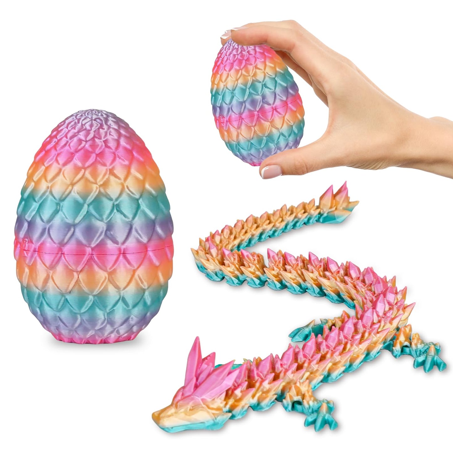 Olee Odee Small Dragon Eggs with Dragon Inside — 3D Printed Articulated Dragon Toys (Pastel Rainbow)