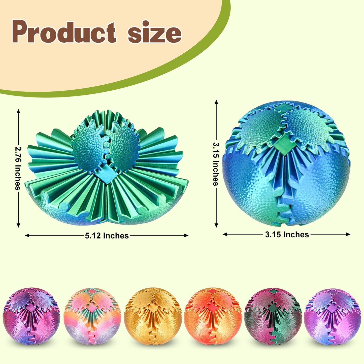 Olee Odee Gear Ball Fidget Toys – Steampunk Gear Sphere, 3D Printed Gift (Christmas Green)