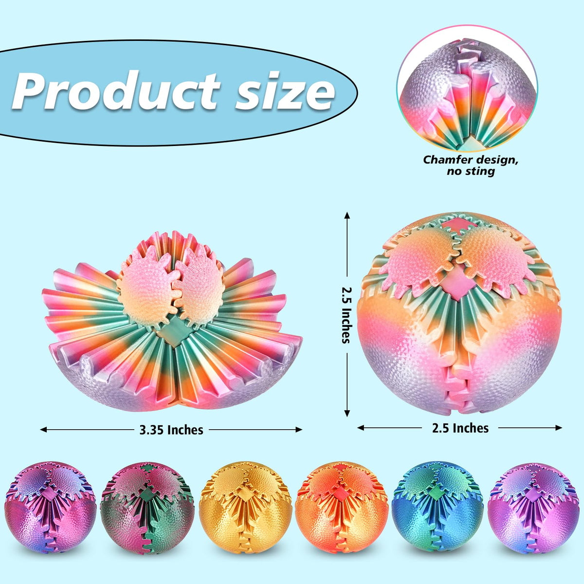 Olee Odee Gear Ball Fidget Toy – Steampunk Gear Sphere, 2.5-Diameter, 3D Printed, Candy-Colored Stress Relief