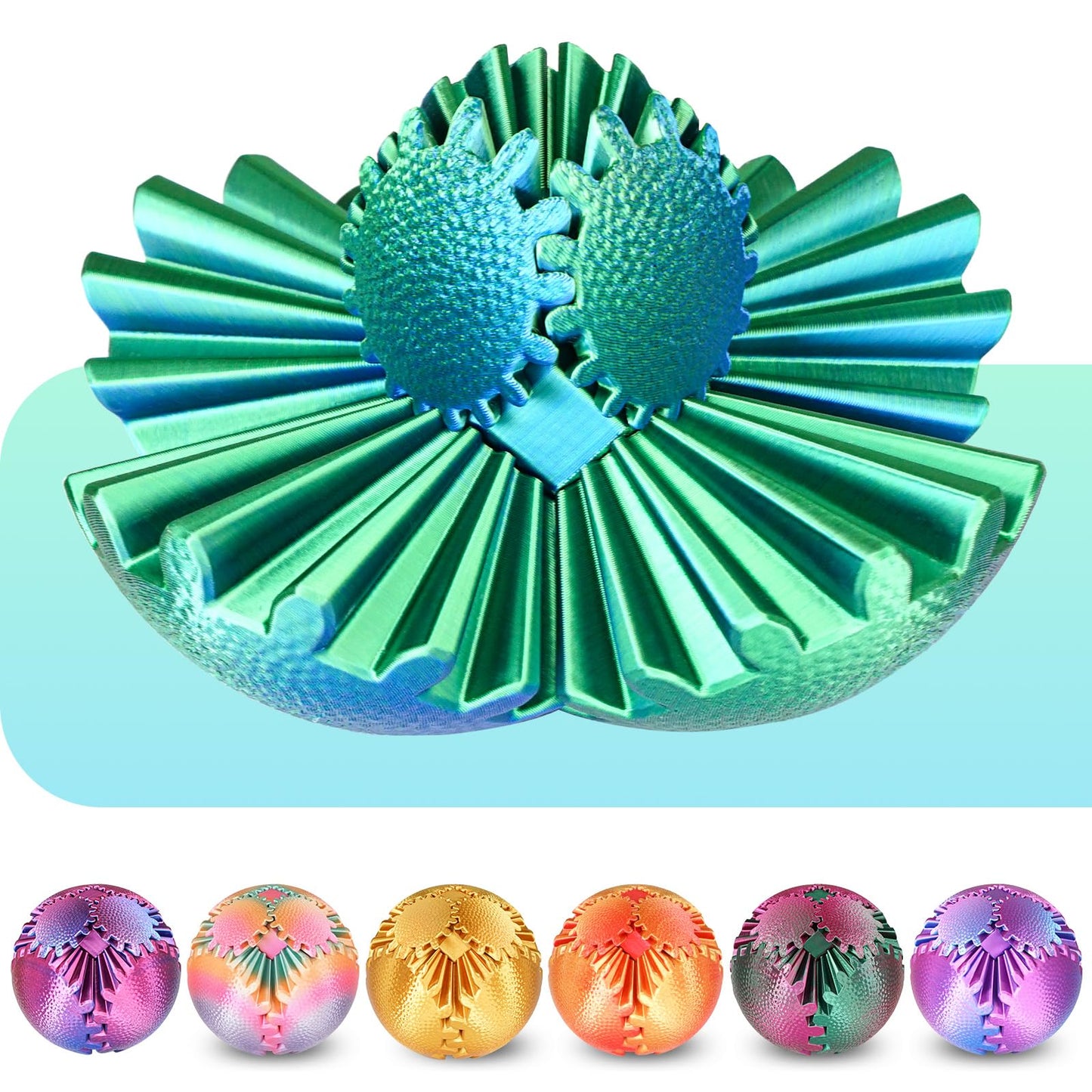 Olee Odee Gear Ball Fidget Toys – Steampunk Gear Sphere, 3D Printed Gift (Christmas Green)