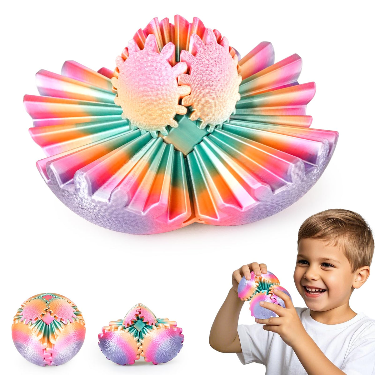 Olee Odee Gear Ball Fidget Toy – Steampunk Gear Sphere, 2.5-Diameter, 3D Printed, Candy-Colored Stress Relief