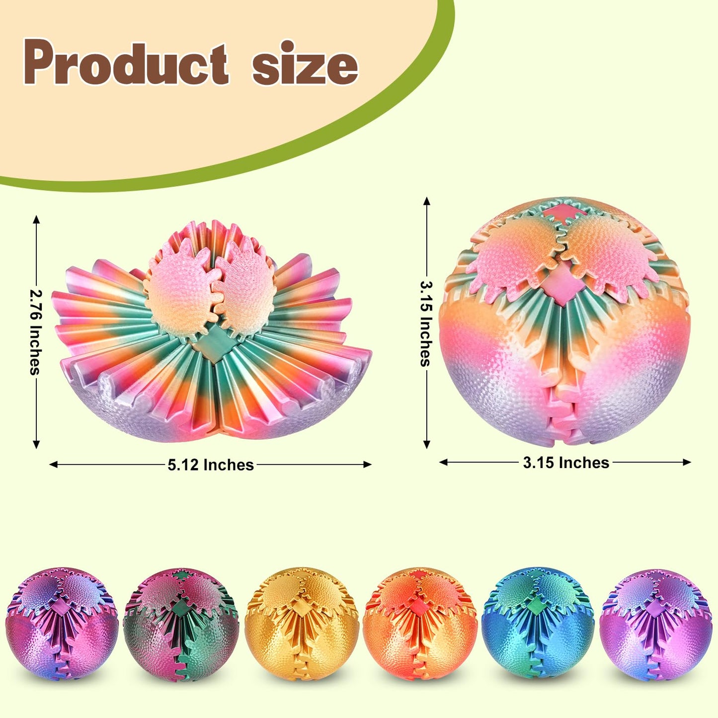 Olee Odee Gear Sphere Fidget Toy – Steampunk Gear Ball for Stress Relief, 3D-Printed, Candy-Colored