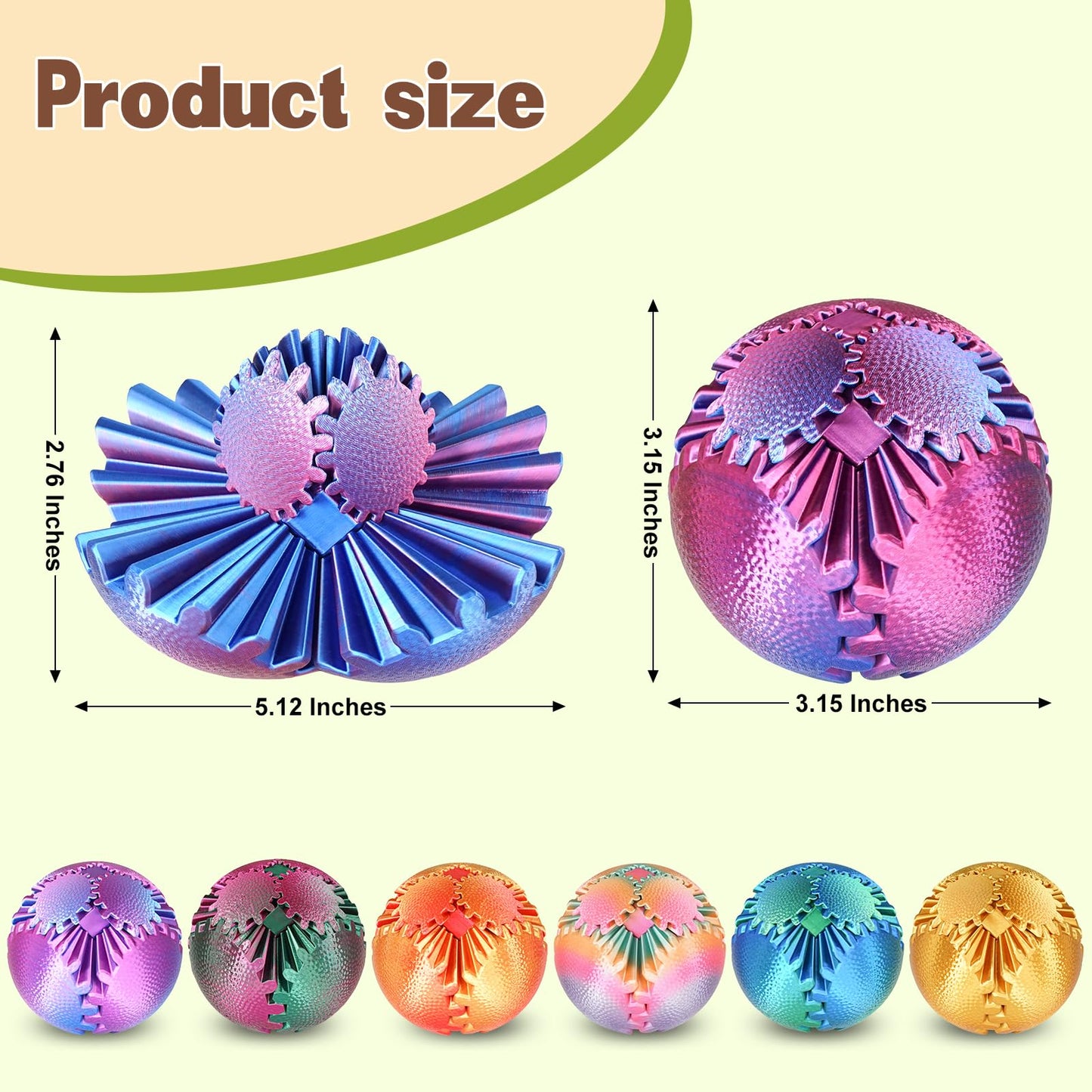 Olee Odee Gear Ball Fidget Toy – Steampunk Gear Sphere 3D Printed Stress Relief (Ombre Purple)