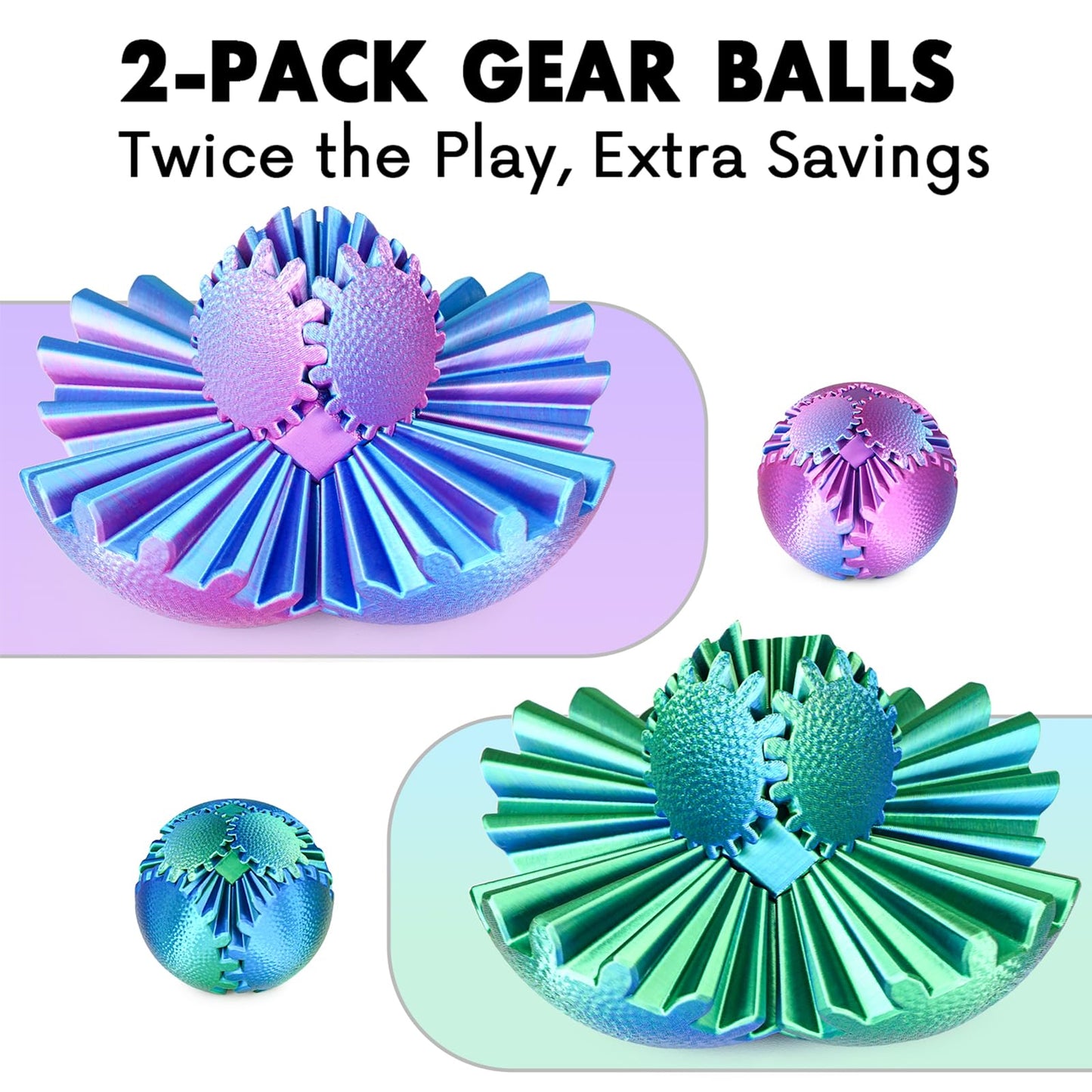 Olee Odee Gear Ball Fidget Toy – Steampunk Gear Sphere 2.5-Inch, Green & Purple