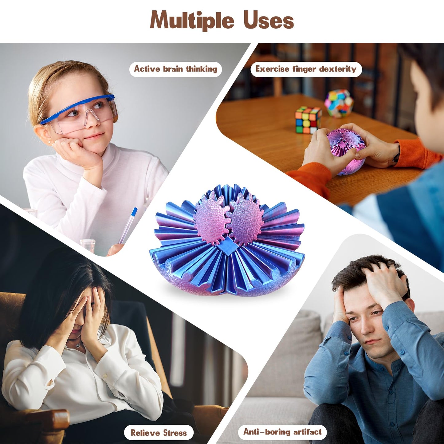 Olee Odee Gear Ball Fidget Toy – Steampunk Gear Sphere 3D Printed Stress Relief (Ombre Purple)