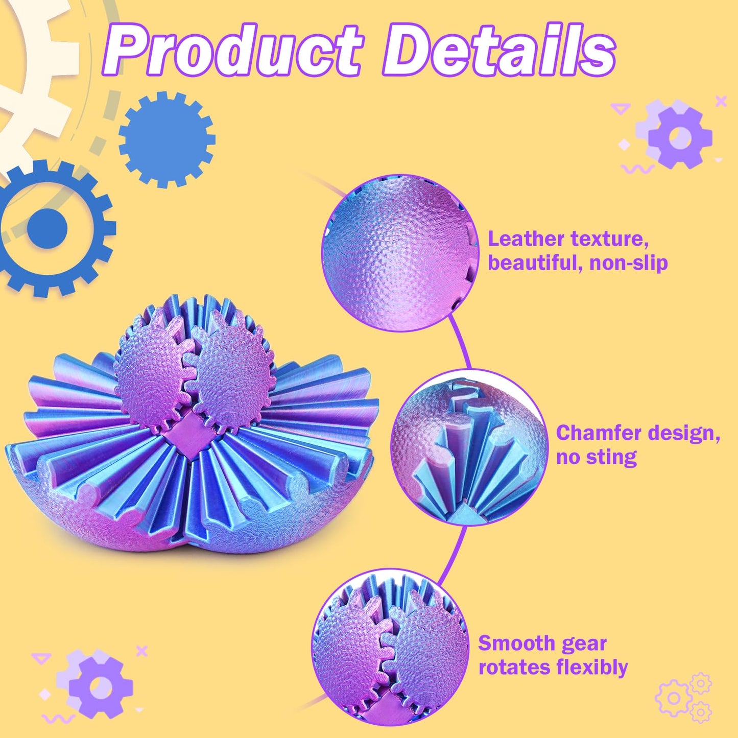 Olee Odee Gear Ball Fidget Toy – Steampunk Gear Sphere 2.5-Inch, Green & Purple