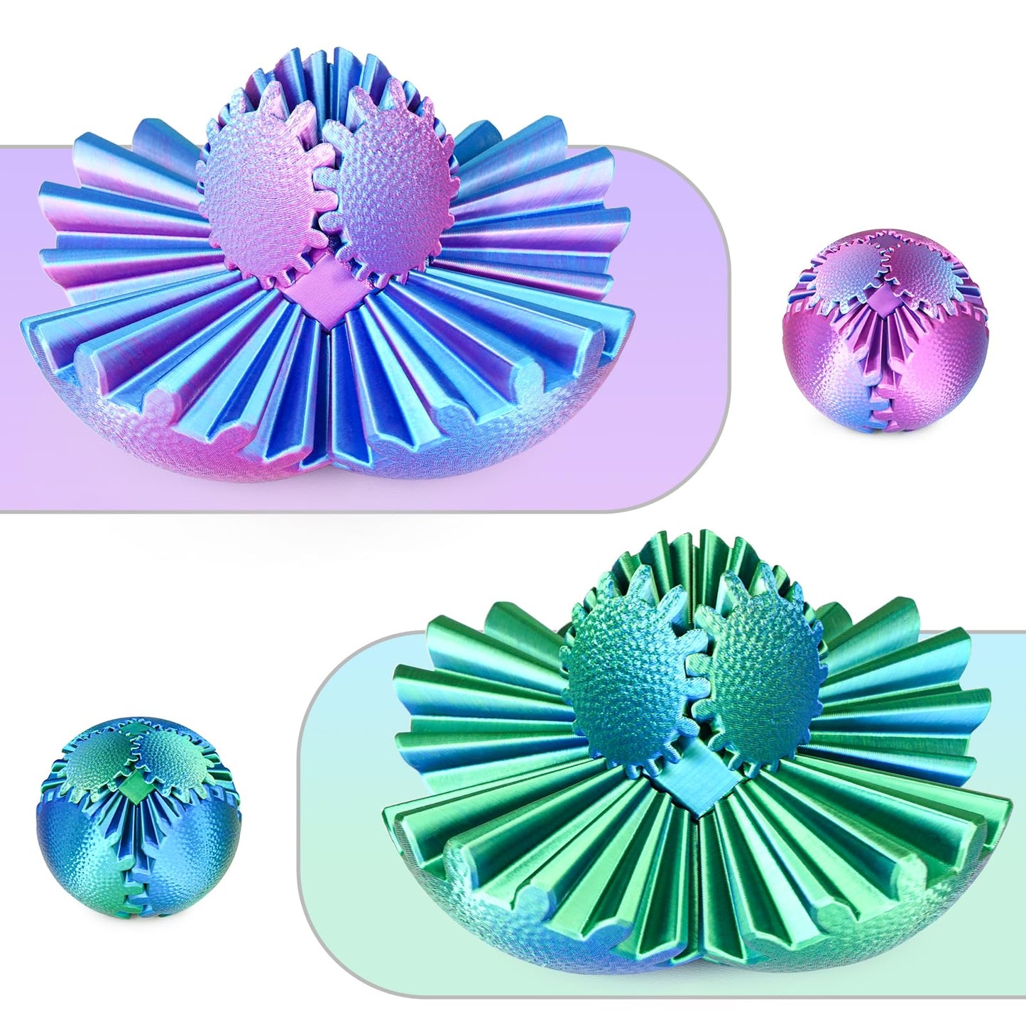 Olee Odee Gear Ball Fidget Toy – Steampunk Gear Sphere 2.5-Inch, Green & Purple