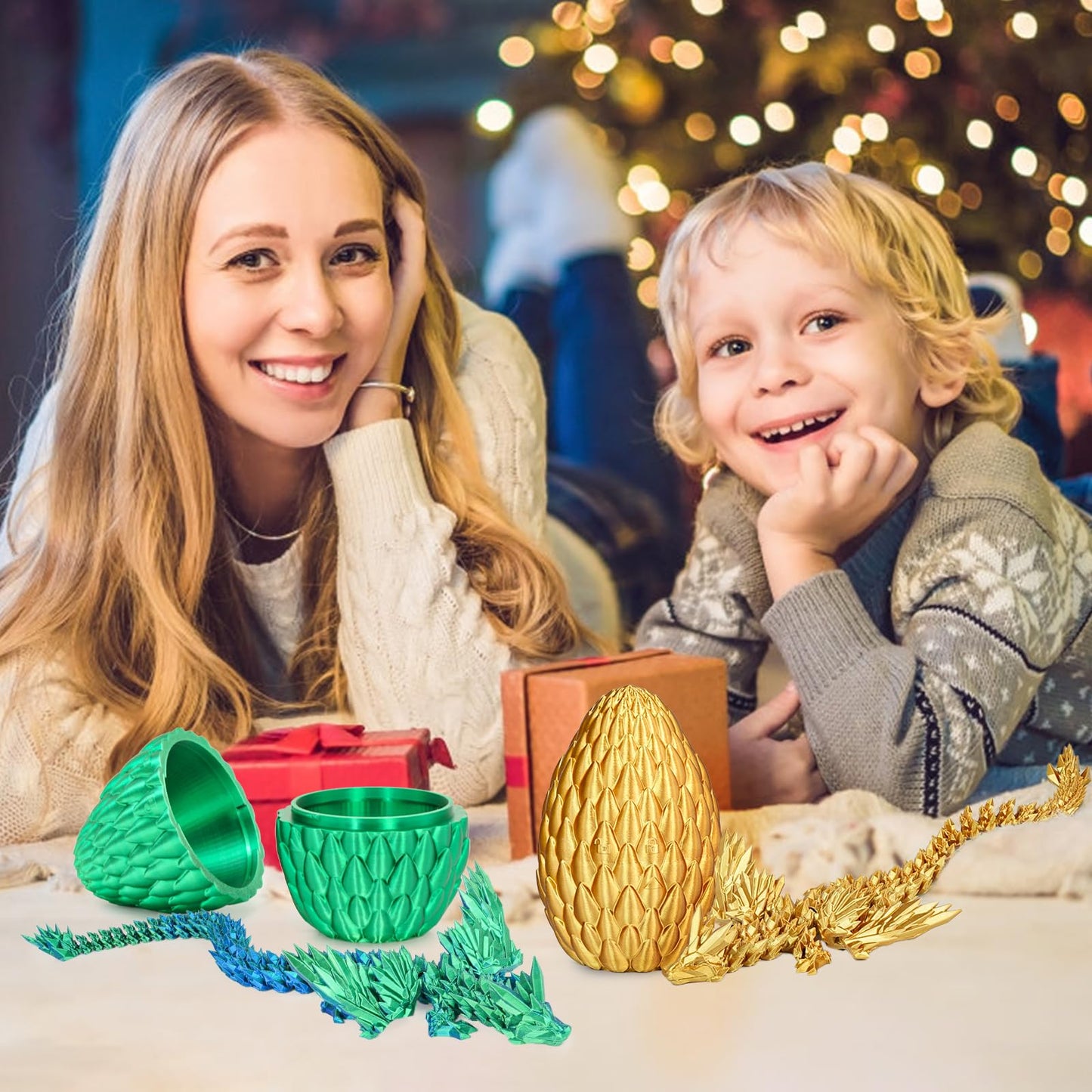 Olee Odee 3D Printed Dragon Eggs with Articulated Fly Dragon – Gold, M Size | Collectible Figurines & Fidget Toys