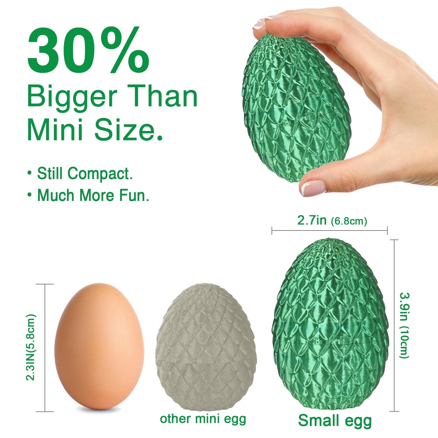 Olee Odee Small Dragon Eggs with Dragon Inside | 3D Printed Articulated Dragon Fidget Toys for Desk & Office (Christmas Green)