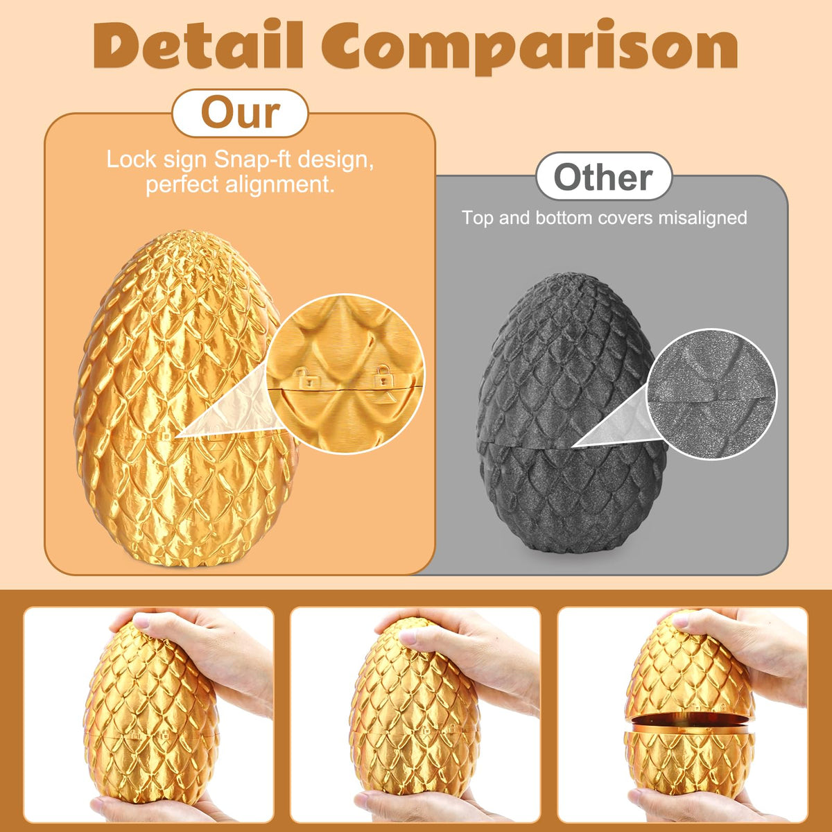 Olee Odee Dragon Eggs with Dragon Inside – 3D Printed Articulated Dragon Fidget Toy (Gold, M-Size)