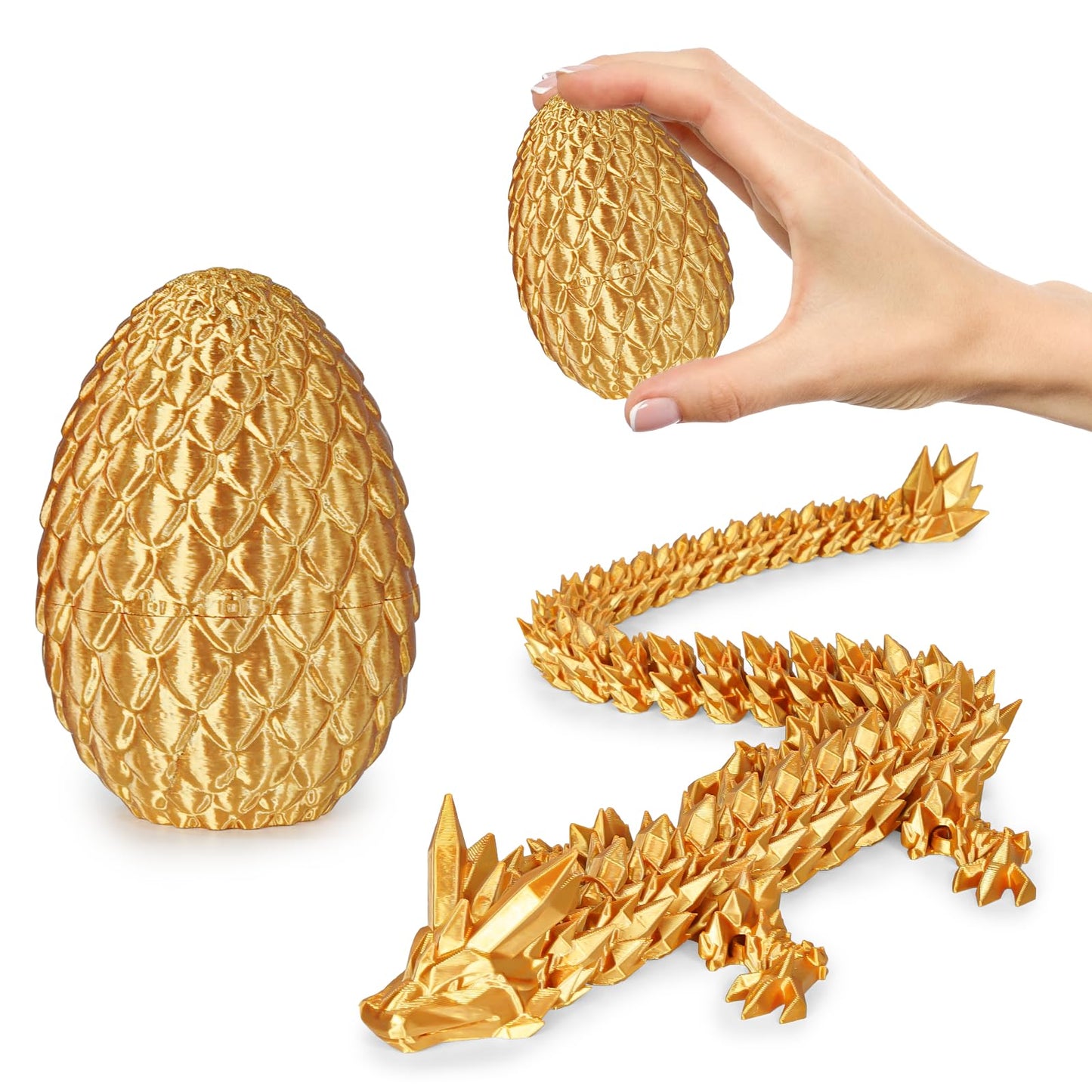Olee Odee Small Dragon Eggs with Dragon Inside – 3D Printed Articulated Dragon Fidget Toy, Gold