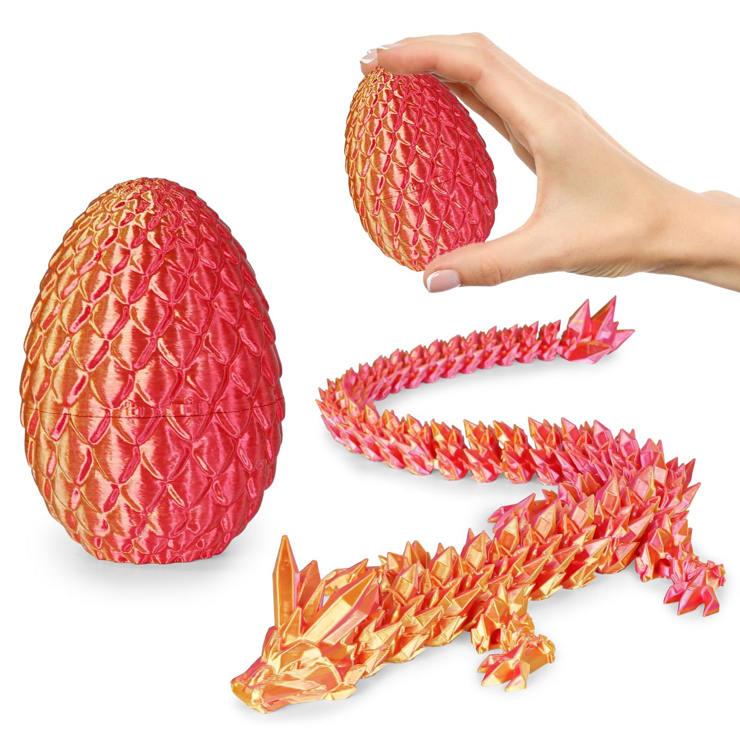 Olee Odee Small Dragon Eggs – 3D Printed Articulated Dragon Fidget Toys (Orange Red)