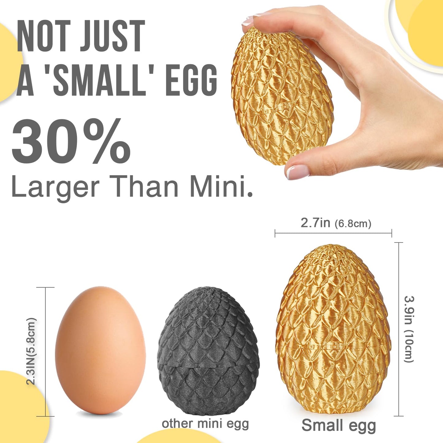 Olee Odee Small Dragon Eggs with Dragon Inside – 3D Printed Articulated Dragon Fidget Toy, Gold