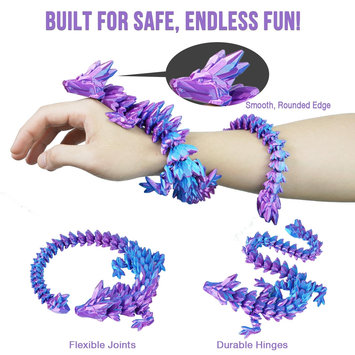 Olee Odee Small Dragon Eggs with Dragon Inside — 3D Printed Articulated Dragon Desk Toy & Office Decor (Gradient Light Purple-Red)