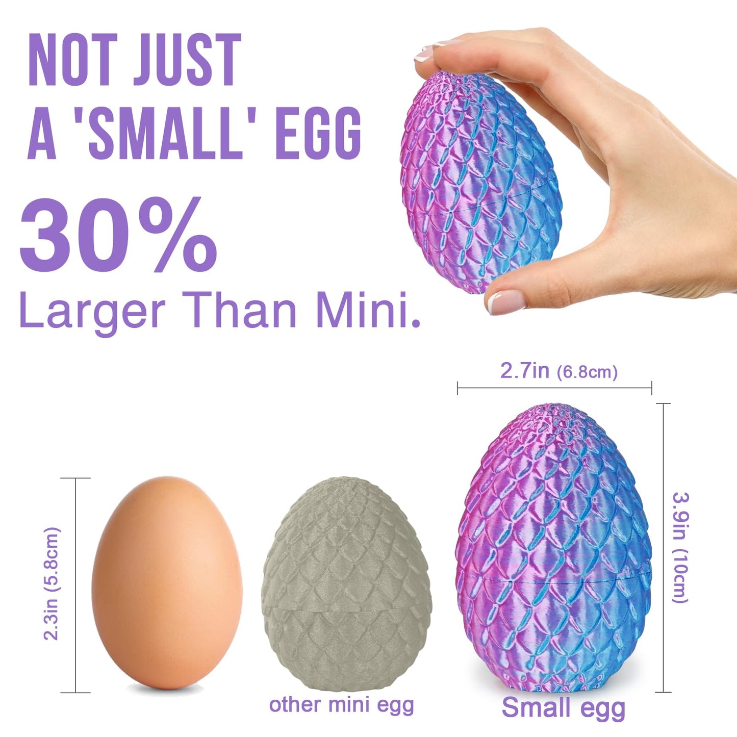 Olee Odee Small Dragon Eggs with Dragon Inside — 3D Printed Articulated Dragon Desk Toy & Office Decor (Gradient Light Purple-Red)