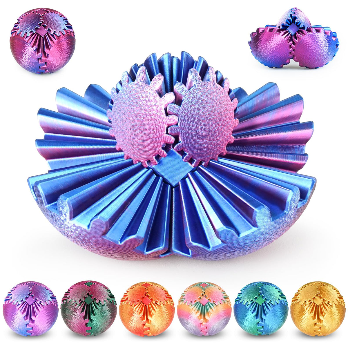 Olee Odee Gear Sphere Fidget Toy - Steampunk Gear Ball Stress Relief, Ombre Purple, 2.5-Inch Diameter