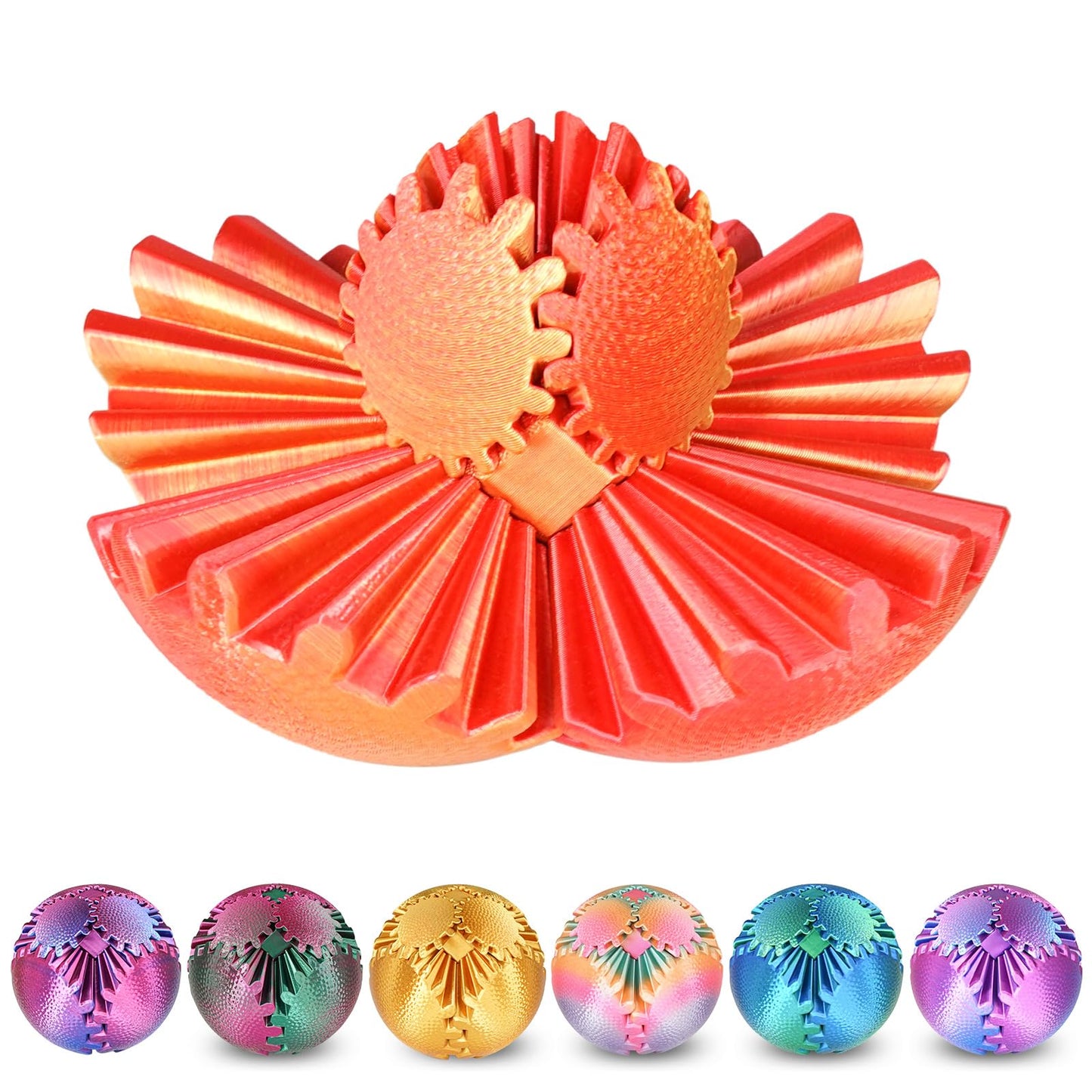 Olee Odee Gear Ball Fidget Toy – Steampunk Gear Sphere (Sunset Red)