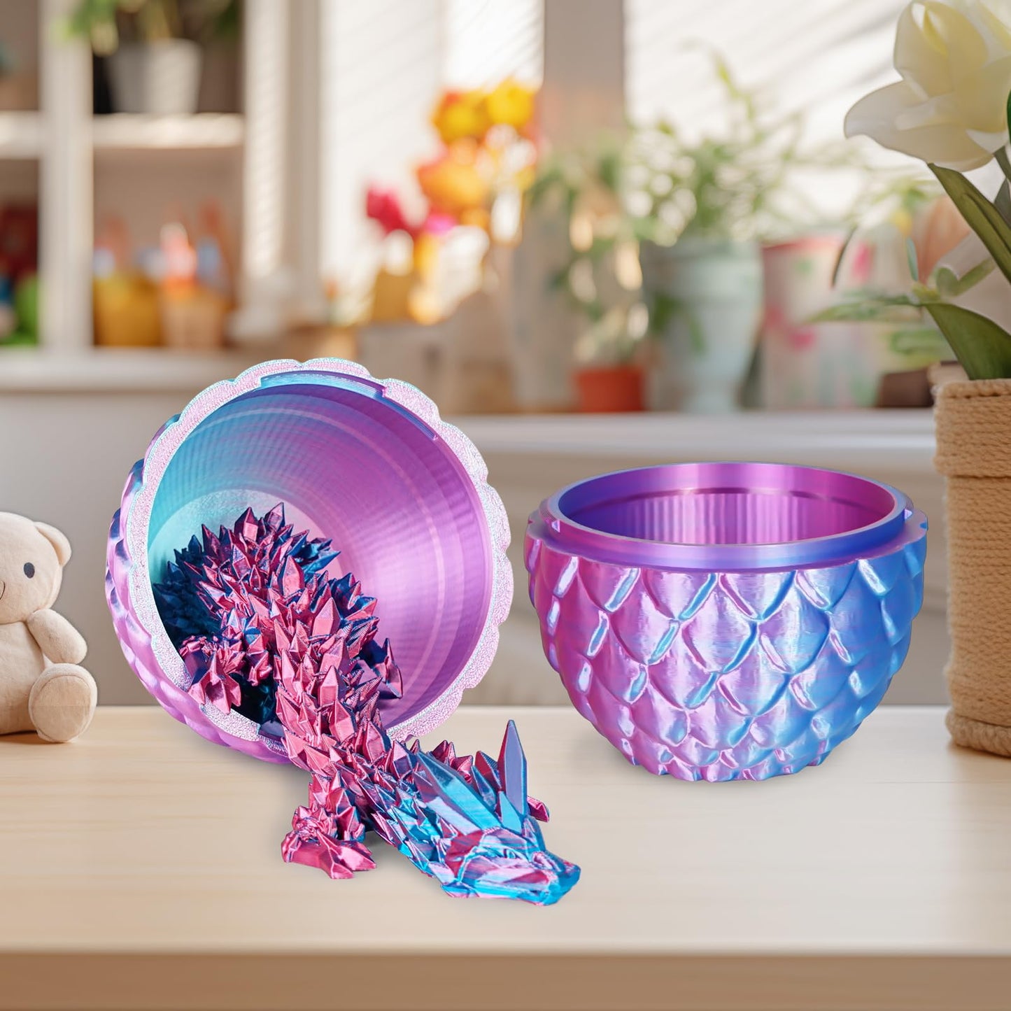 Olee Odee Small Dragon Eggs with Dragon Inside — 3D Printed Articulated Dragon Desk Toy & Office Decor (Gradient Light Purple-Red)