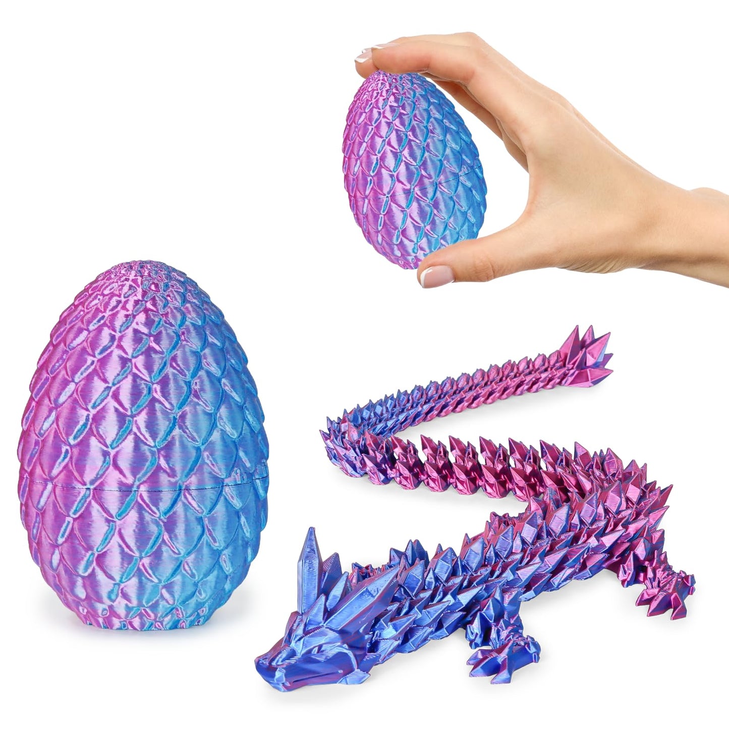 Olee Odee Small Dragon Eggs with Dragon Inside — 3D Printed Articulated Dragon Desk Toy & Office Decor (Gradient Light Purple-Red)