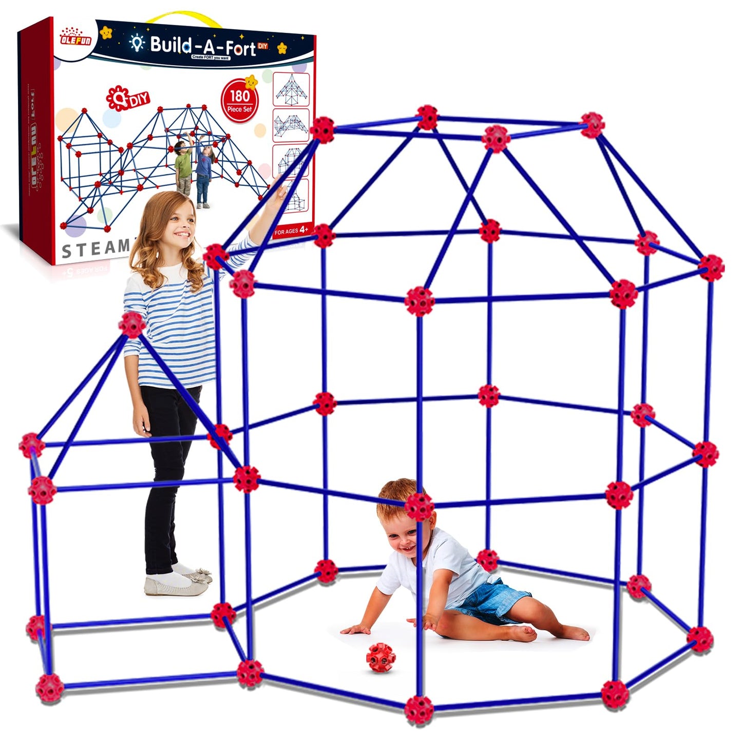 OleFun 180-Pack Fort Building Kit for Kids 4-8 | Creative STEM Toys for Castles, Tunnels & Play Tents