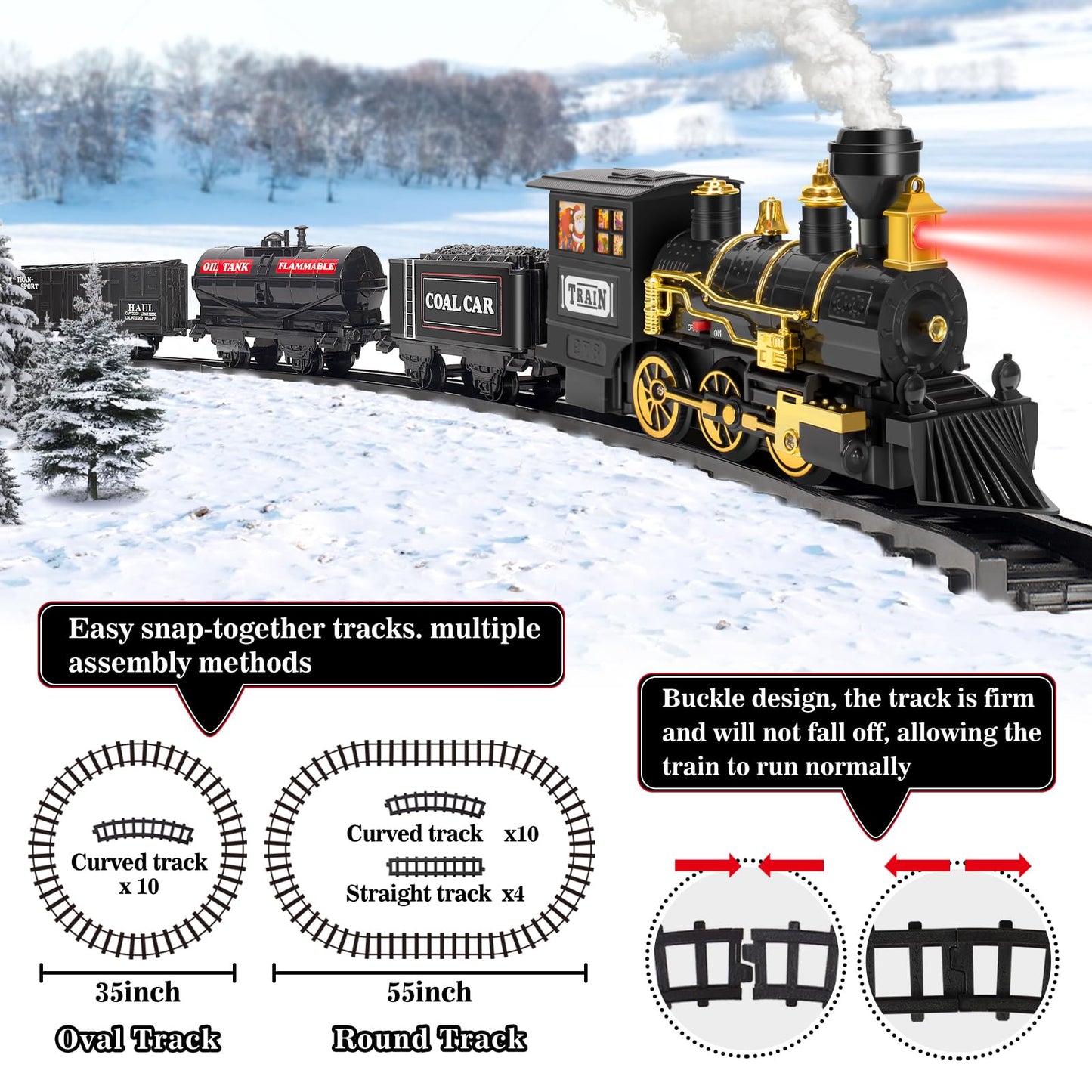 OleFun Train Set: Electric Black Steam Train with Sounds & Lights for Under the Christmas Tree