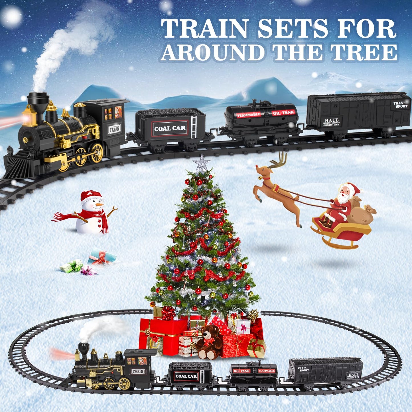 OleFun Train Set: Electric Black Steam Train with Sounds & Lights for Under the Christmas Tree