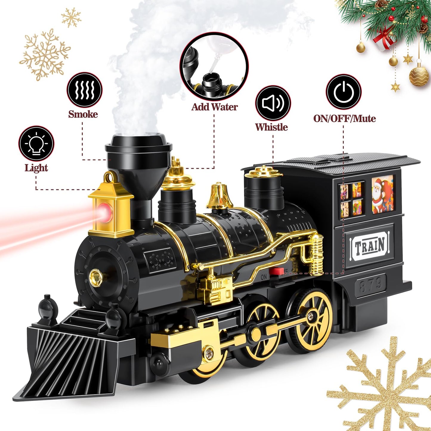 OleFun Train Set: Electric Black Steam Train with Sounds & Lights for Under the Christmas Tree