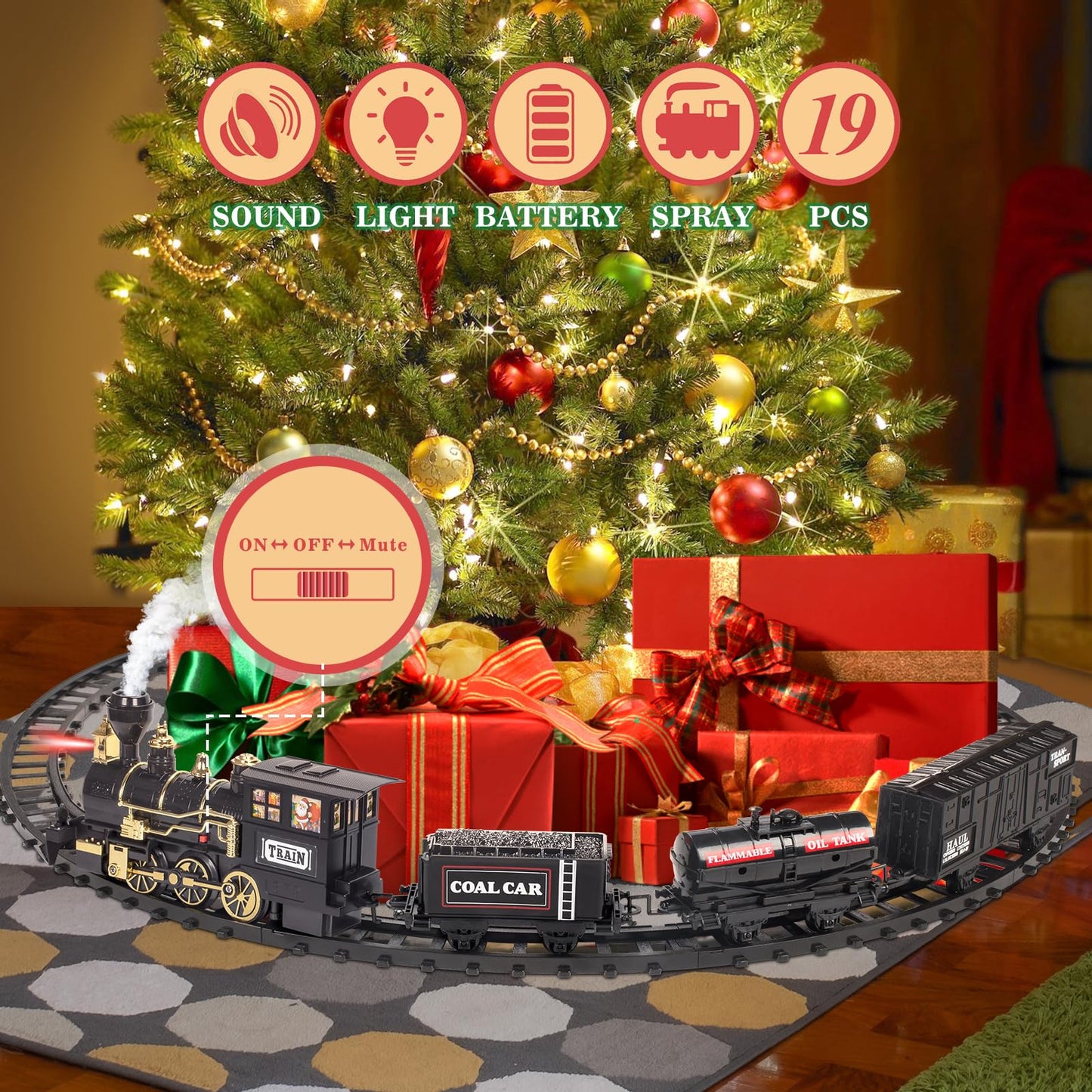 OleFun Train Set: Electric Black Steam Train with Sounds & Lights for Under the Christmas Tree