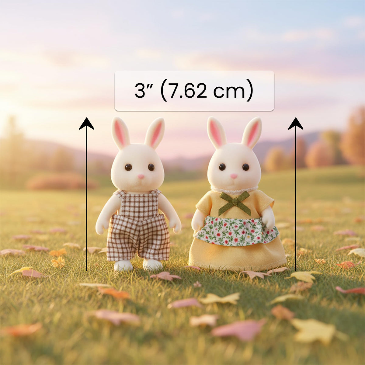 OLEOCA Cloverlane Family White Rabbit Figures — 2 Flocked Mini Dolls with Removable Clothes