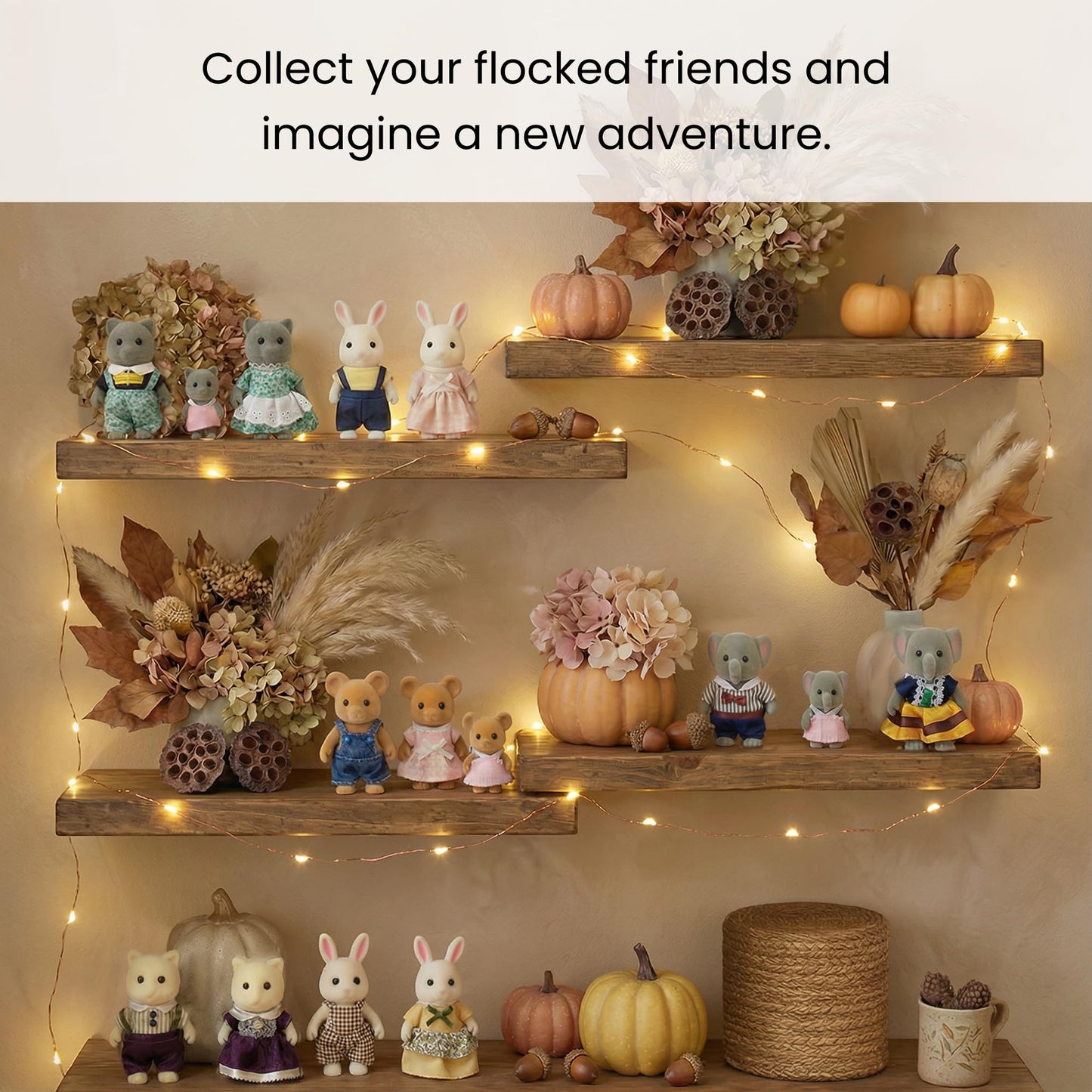 OLEOCA Cloverlane Family White Rabbit Figures — 3-Pack Flocked Mini Dolls with Removable Clothes