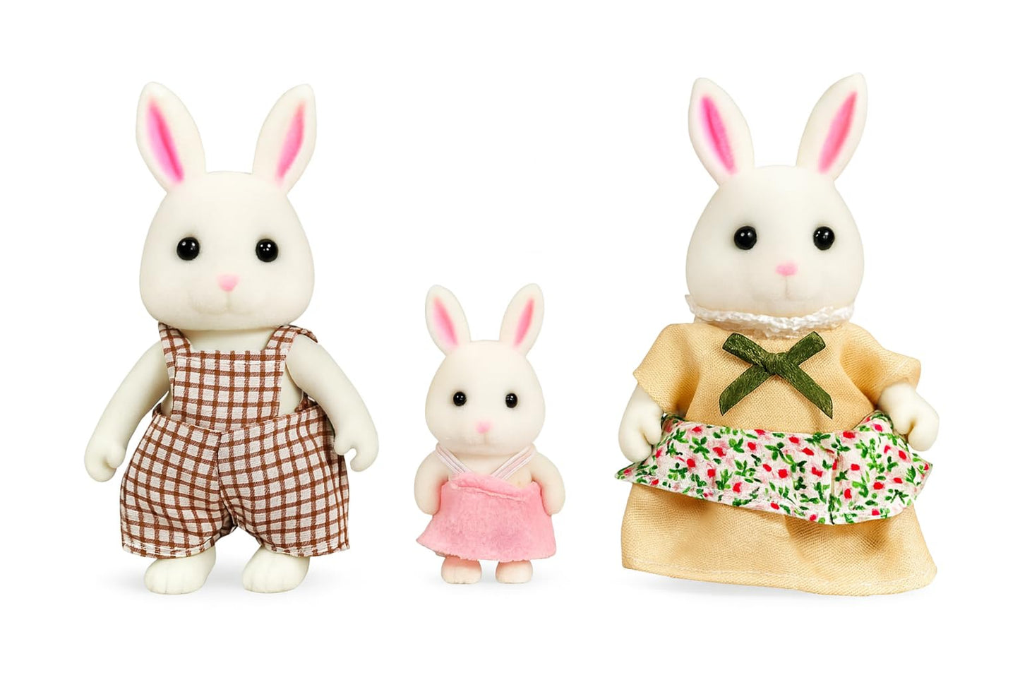 OLEOCA Cloverlane Family White Rabbit Figures — 3-Pack Flocked Mini Dolls with Removable Clothes