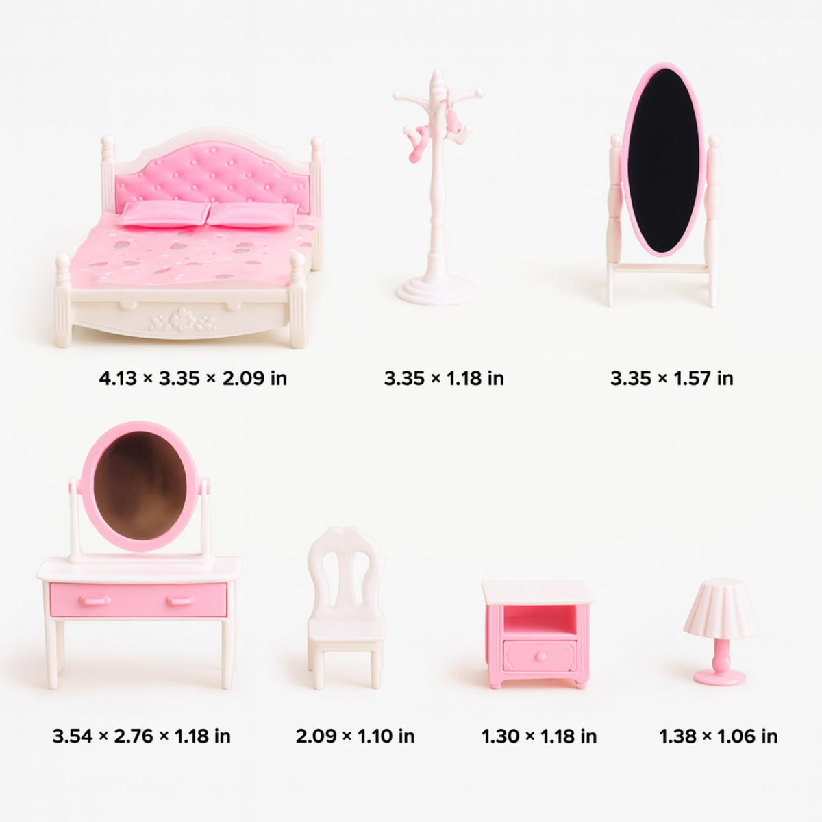 OLEOCA Family Dollhouse Bedroom Set – Bed, Vanity, Mirrors & Accessories (Ages 3+)