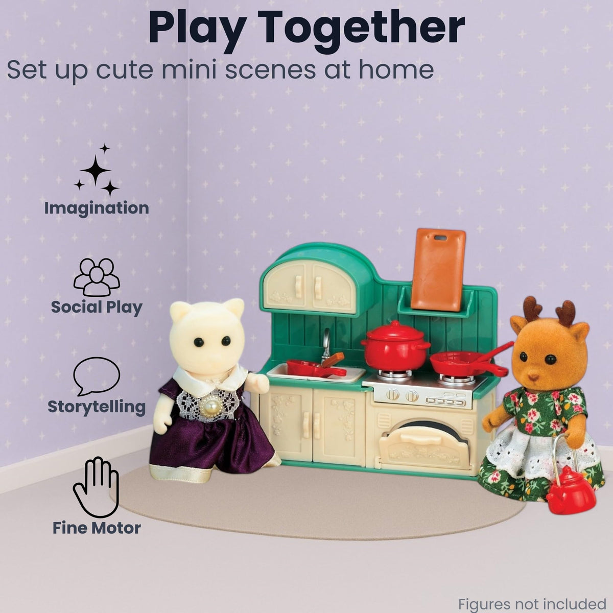 OLEOCA Family Dollhouse Kitchen Set — Mini Stove, Sink & Oven with Accessories