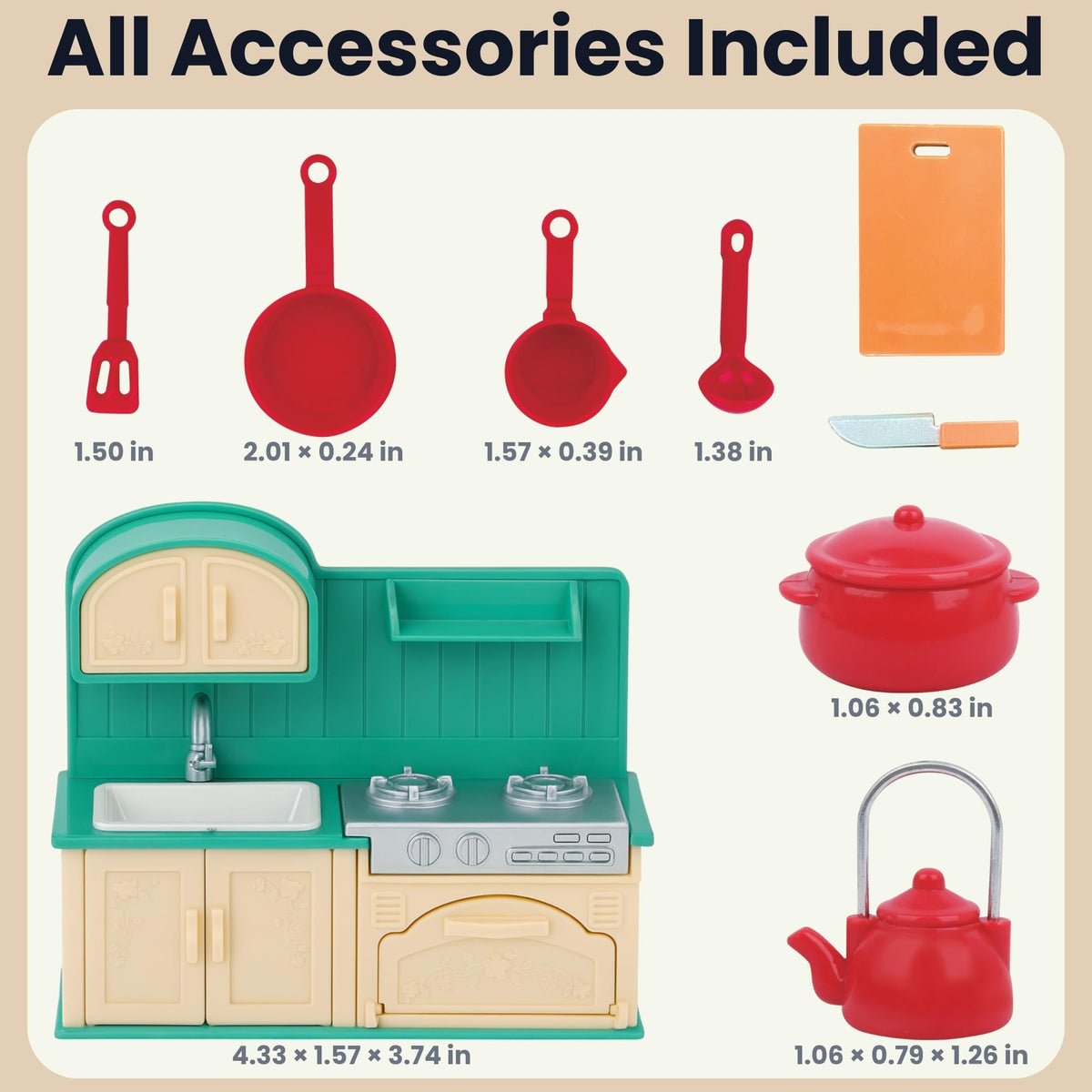 OLEOCA Family Dollhouse Kitchen Set — Mini Stove, Sink & Oven with Accessories