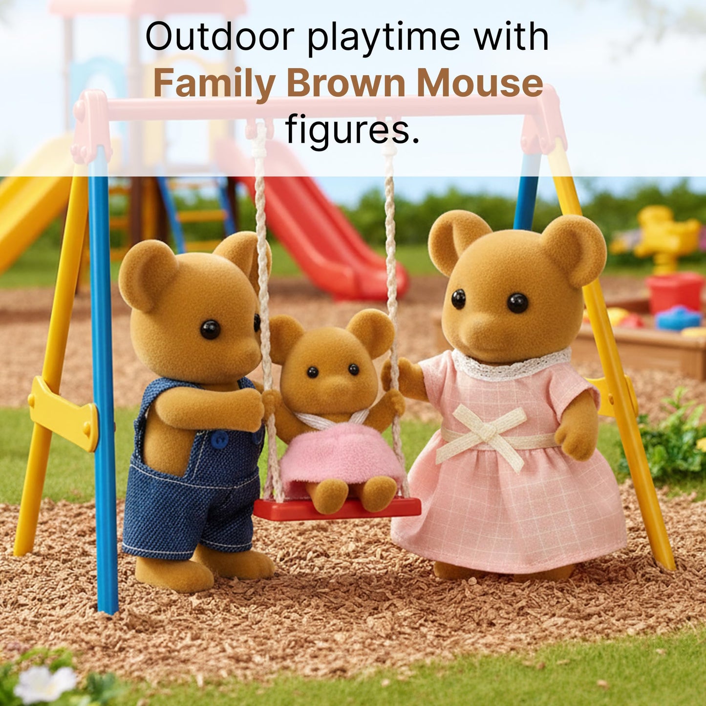 OLEOCA Family Brown Mouse Figures — 3-Piece Flocked Mini Dolls for Dollhouse Play | Ages 3+