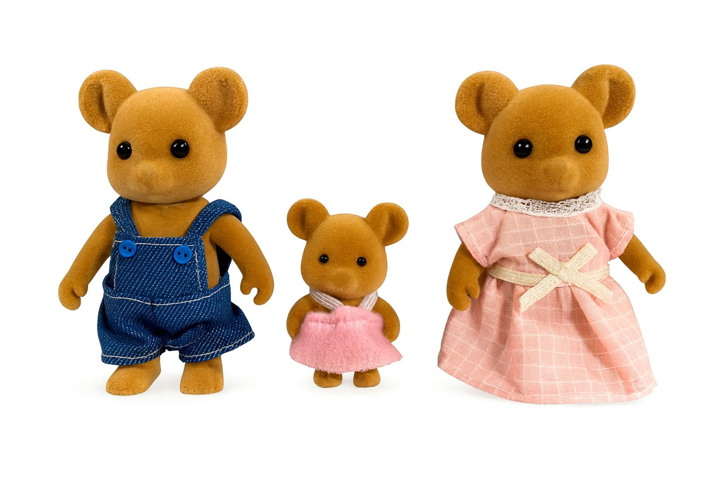 OLEOCA Family Brown Mouse Figures — 3-Piece Flocked Mini Dolls for Dollhouse Play | Ages 3+
