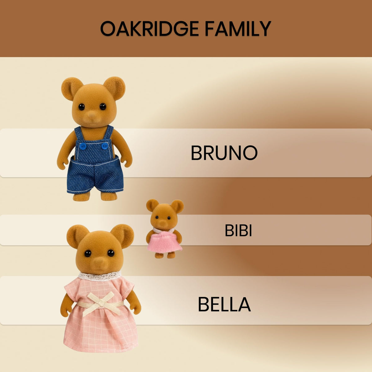 OLEOCA Family Brown Mouse Figures — 3-Piece Flocked Mini Dolls for Dollhouse Play | Ages 3+